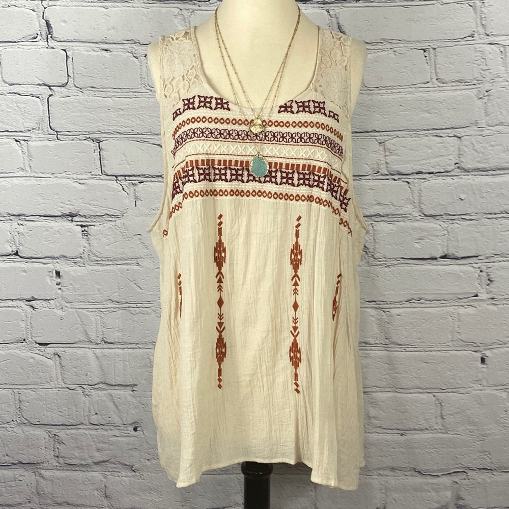 •Tribal Rust Woven Soft Tank Top Sz 3X